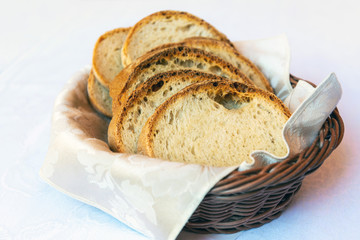 bread in basket - little roll breads in basket on table