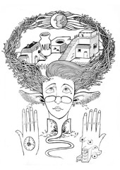 Garden, fantasy, fantasy, mystery, mystery, magic, girl, Gothic wind, line drawing, illustration, surrealism, literature, art, dream, dream, dream, fairy tale, aestheticism, Printmaking