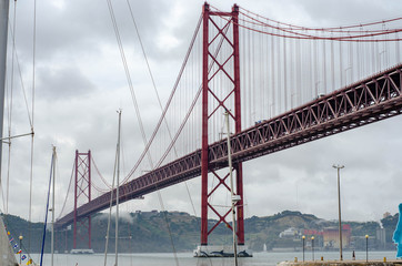 25th of April Suspension Bridge over the Tagus river in Lisbon, Portugal