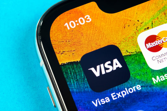 Helsinki, Finland, May 4, 2019: Visa application icon on Apple iPhone X screen close-up. Visa app icon. Visa online application. Social media app