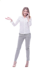 Fototapeta premium modern business woman talking on smartphone . isolated on white