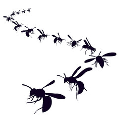 vector, isolated, silhouette of a flying wasp, bees