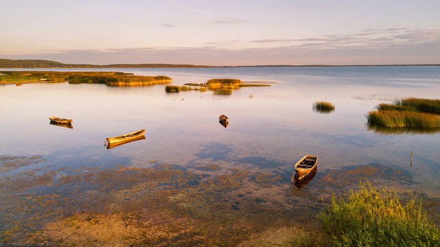 View of boats parking on shallow water. Braslav