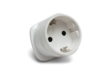 Power euro adapter socket electrical plug isolated on white background.