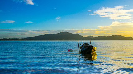 Fishing boat with sunset at Bang phra reservoir ,sriracha chon buri,  thailand