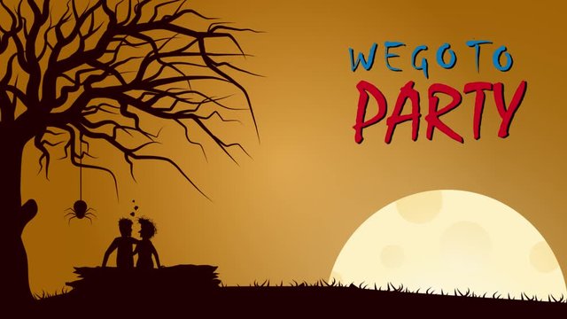 Halloween silhouette of tree, moon and zombie lovers in animation effect mp4 video. Video poster for Halloween party