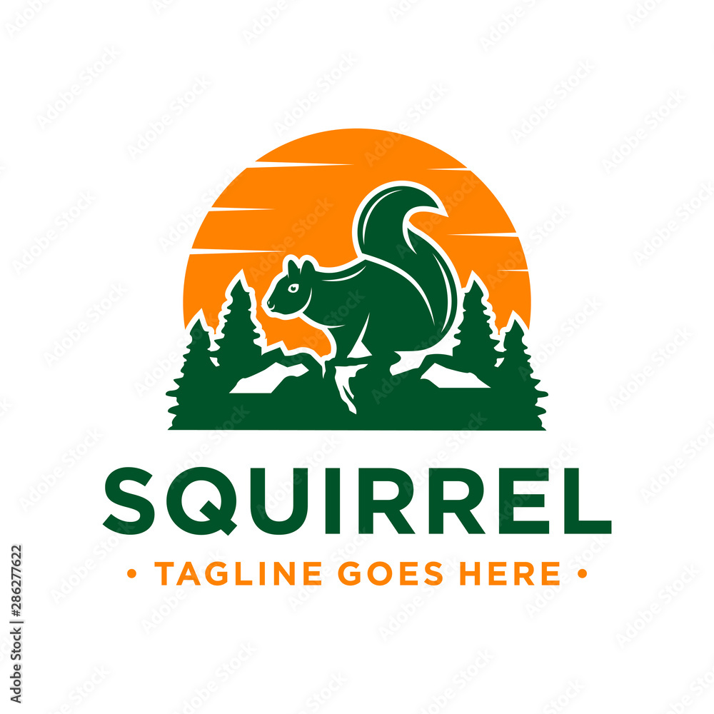 Sticker squirrel and mountain logo design template