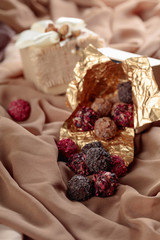 Various chocolates in a gift box.