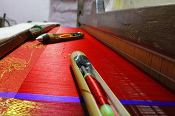hand loom silk sarees weaving process threading material