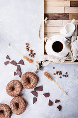 Sweet donuts with coffee