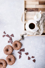 Sweet donuts with coffee
