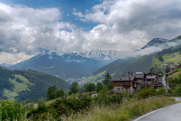 Mountain landscaoe near Bormio in summertime, an Italian town in the province of Sondrio in Lombardy and renowned winter and summer tourist resort in the Alps, Italy.