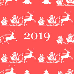 Fototapeta na wymiar Christmas and Happy New Year 2019 seamless pattern