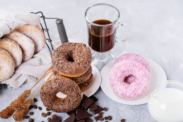 Sweet donuts with coffee