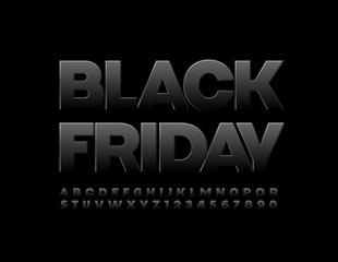 Vector promo banner Black Friday with glossy Font. Uppercase Alphabet Letters and Numbers