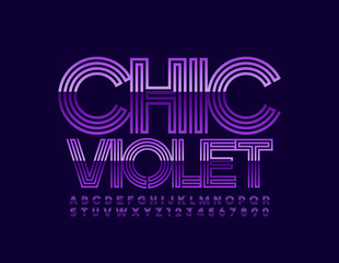 Vector chic violet Font. Glossy Alphabet Letters and Numbers.