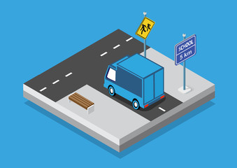 Obraz premium Isometric set cars and trucks transport