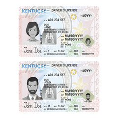 Vector template of sample driver license plastic card for USA Kentucky - obrazy, fototapety, plakaty