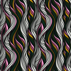 seamless positive vector of wavy lines, colorful print for girls and boys, abstract liquid pattern, bright background of curves