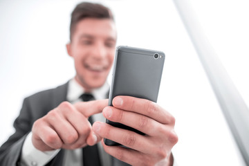 businessman reading a text message