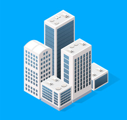 Cityscape design elements with isometric building