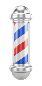 Classic Barber Shop Pole isolated on a white background - Barbershop concept. 3d rendering