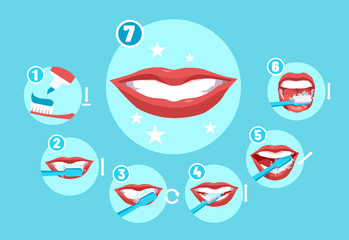 Vector infographic of how to brush your teeth instruction.