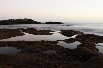 Rock formations with pools of water in Tenerife, Spain