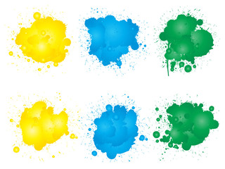 Collection of artistic grungy paint drop, hand made creative splash or splatter stroke set isolated white background. Abstract grunge dirty stains group, education or graphic art decoration