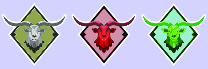 Head of a horned goat in a rhombus