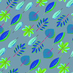 autumn seamless pattern with colorful leaves.Perfect for seasonal and Thanksgiving Day greeting cards,For textiles, packaging, fabric, wallpaper.  hand drawing.  