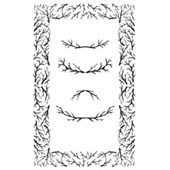 Hand drawn tree branches frame with design elements