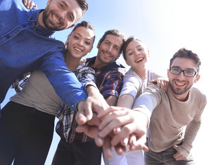 College Students Teamwork Stacking Hand Concept