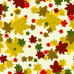 autumn seamless pattern with colorful maple leaves.Perfect for seasonal and Thanksgiving Day greeting cards,For textiles, packaging, fabric, wallpaper.  hand drawing.  