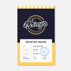 Robusta coffee beans packaging label design template.