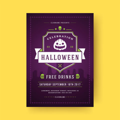 Halloween party flyer celebration night party poster design vintage typography template vector illustration