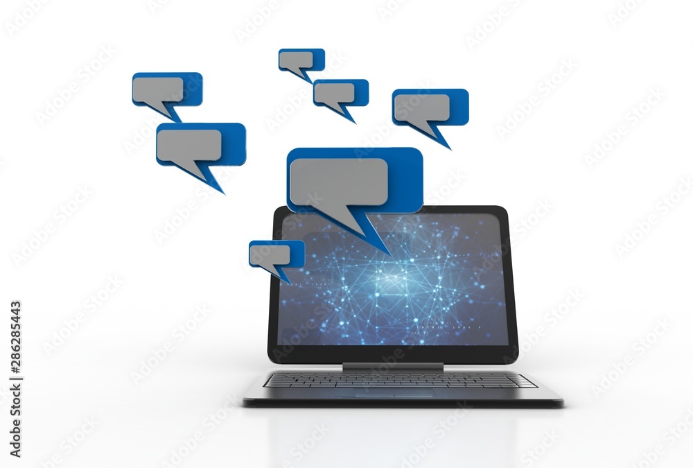 Poster 3d rendering chat box with laptop
