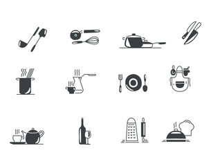 Set of cooking related. Vector flat design icons, isolated on white background.