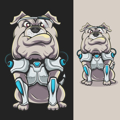 Robot Bulldog Cyborg Sitting Mascot