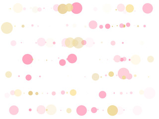 Gold, pink and rose color round confetti dots, circles chaotic scatter. Glamour bokeh background.