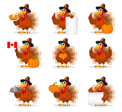 Thanksgiving Day. Funny cartoon character turkey