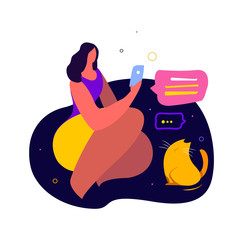 Bight young woman in virtual chat and correspondence