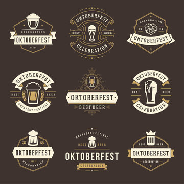 Oktoberfest celebration beer festival labels, badges and logos set r