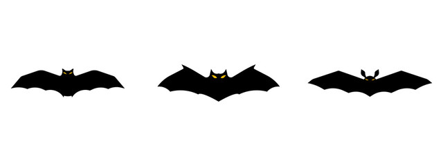 Bats. Black and white silhouette set. One of the Halloween symbols. Vector illustration.
