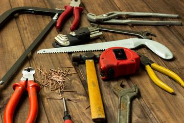 construction tool on a table in a workshop	