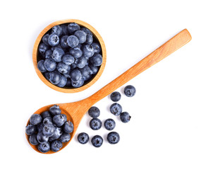blueberry fresh in wood spoon on white background