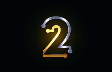 gold and silver metal number 2 for logo icon design