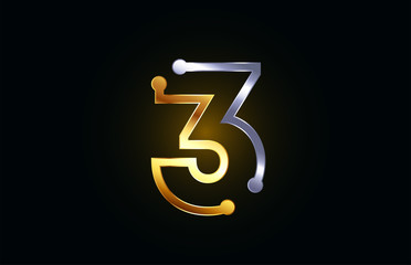 gold and silver metal number 3 for logo icon design