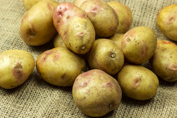 potato in a bag on burlap