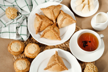 Traditional Tatar pastries - echpochmaki, chak-chak, gubadiya, tykysh kaleve